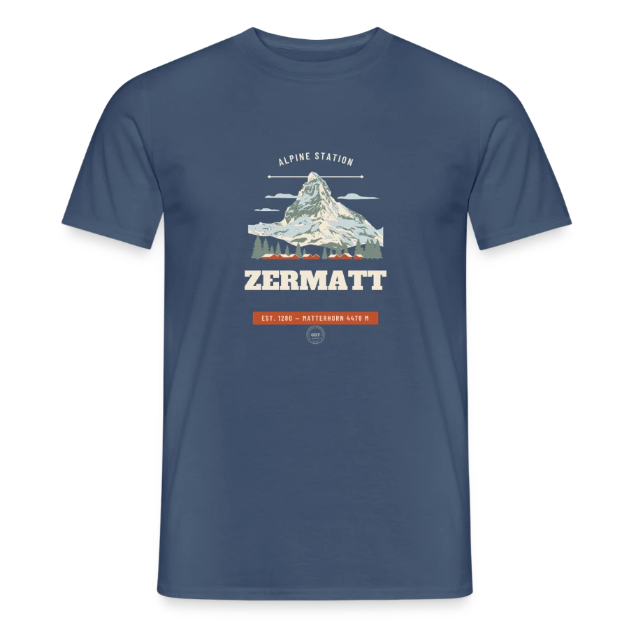 Zermatt badge on a men's t-shirt, dark denim