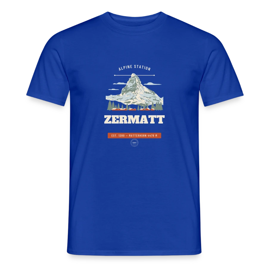 Zermatt badge on a men's t-shirt, majorelle blue