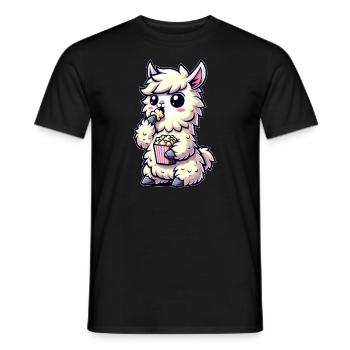 Llama with Popcorn, Cinema Carnival - Men's T-Shirt - black - Front - AI Model Male 178 light (178cm)