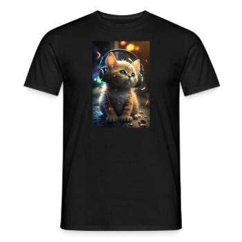 Chat avec des écouteurs - T-shirt homme - noir - Devant - AI Model Male 178 light (178cm)