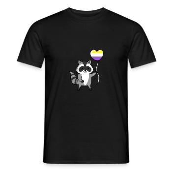 Waschbär Herzballon Nonbinary - Männer T-Shirt - Schwarz - Vorne - AI Model Male 178 light (178cm)