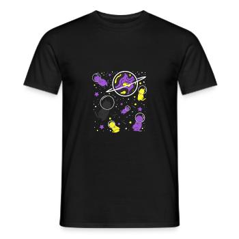 Nonbinary Pride Katze im Weltraum - Männer T-Shirt - Schwarz - Vorne - AI Model Male 178 light (178cm)