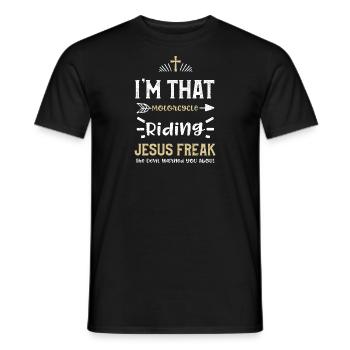 I'm That Motorcycle Riding Jesus... - Men's T-Shirt - black - Front - AI Model Male 178 light (178cm)