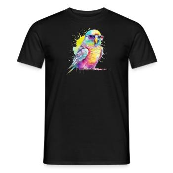 Colorful cool budgerigar with glasses - Men's T-Shirt - black - Front - AI Model Male 178 light (178cm)