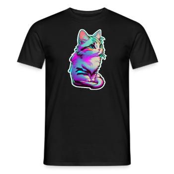 Kleines Kätzchen Neonbeleuchtung - niedliche Katze - Männer T-Shirt - Schwarz - Vorne - AI Model Male 178 light (178cm)