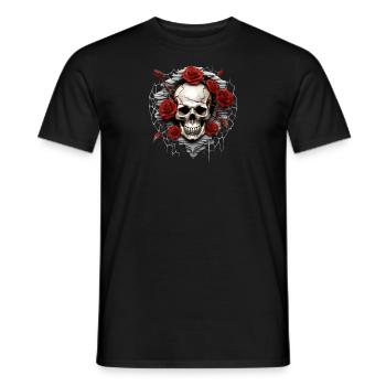 Gothic Skull and Roses Art Graphic Fashion - Men's T-Shirt - black - Front - AI Model Male 178 light (178cm)