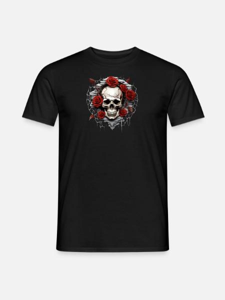 Crâne gothique et Roses Art mode graphique - T-shirt homme - noir