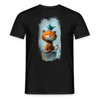 Niedliche Katze mit Ente auf dem Kopf für Kinder - Männer T-Shirt - Schwarz - Vorne - AI Model Male 178 light (178cm)
