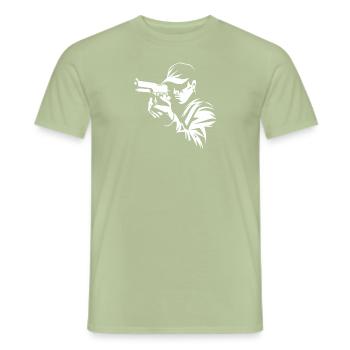 Pistolet IPSC Shooter 1911 - T-shirt homme - vert sauge - Devant - AI Model Male 178 light (178cm)
