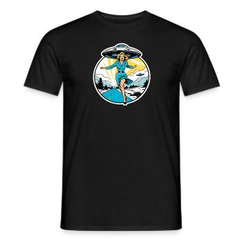 Die Femme fatale wird von einem UFO gejagt. - Männer T-Shirt - Schwarz - Vorne - AI Model Male 178 light (178cm)