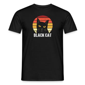 Katze schwarzes Kätzchen Vintage Sonnenuntergang - Männer T-Shirt - Schwarz - Vorne - AI Model Male 178 light (178cm)