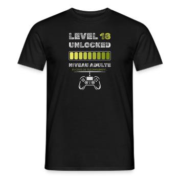 Niveau 18 ans débloqué - T-shirt homme - noir - Devant - AI Model Male 178 light (178cm)