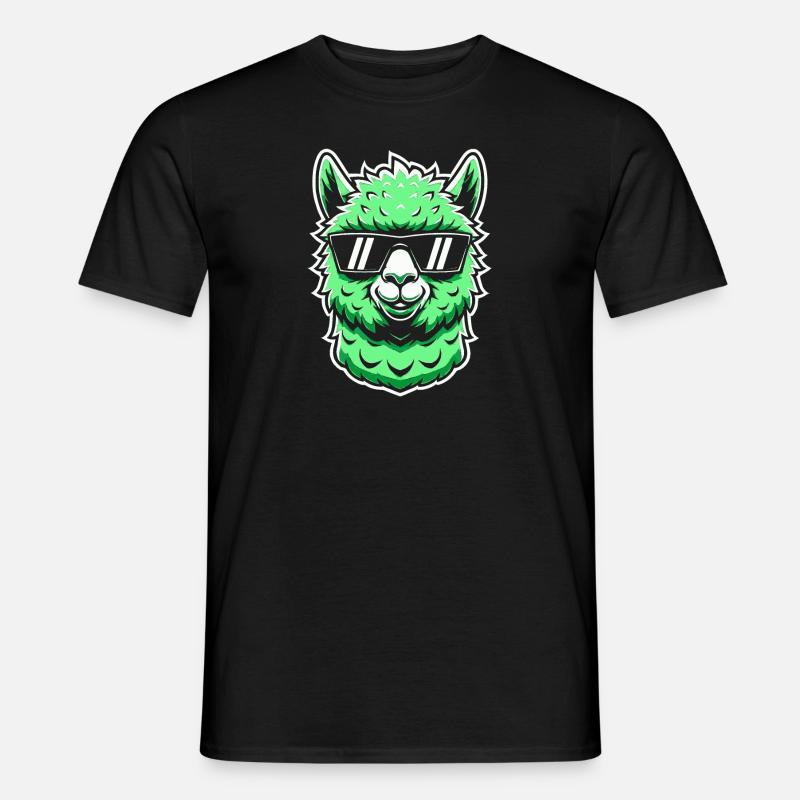 Grünes Lama Alpaka mit Sonnenbrille Comic Kunst - Männer T-Shirt - Schwarz