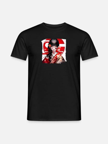 Japanisches Mädchen Rot Weiß - Männer T-Shirt - Schwarz