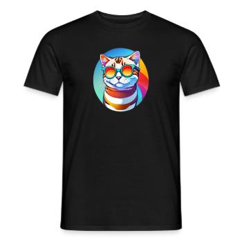 Spectacled cat - Men's T-Shirt - black - Front - AI Model Male 178 light (178cm)