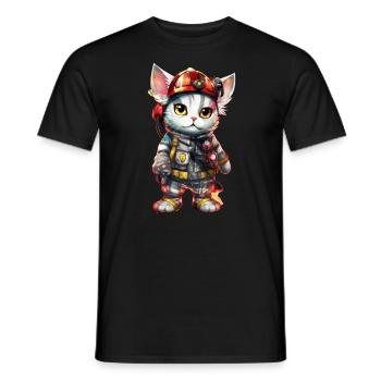 Chat pompier super-héros - T-shirt homme - noir - Devant - AI Model Male 178 light (178cm)