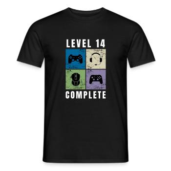 Level 14 Complete 14th Birthday Retro Gaming - Men's T-Shirt - black - Front - AI Model Male 178 light (178cm)