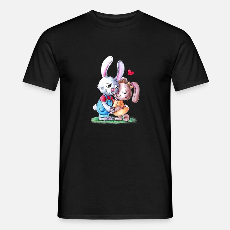 Süßes Comic Osterhasen Paar - Männer T-Shirt - Schwarz