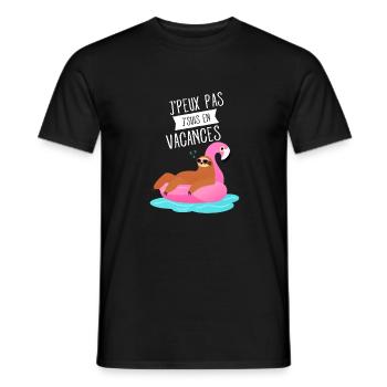 J'Peux Pas J'suis En Vacances Paresseux Flamant - Men's T-Shirt - black - Front - AI Model Male 178 light (178cm)