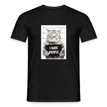 Cat Hates People - Men's T-Shirt - black - Front - AI Model Male 178 light (178cm)
