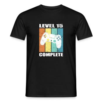 Level 15 Complete - Chemise d’anniversaire - T-shirt homme - noir - Devant - AI Model Male 178 light (178cm)