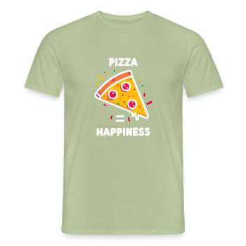 Pizza = Bonheur - T-shirt homme - vert sauge - Devant - AI Model Male 178 light (178cm)