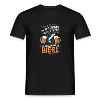 mauvaise peche mais bonne biere - humour - T-shirt homme - noir - Devant - AI Model Male 178 light (178cm)