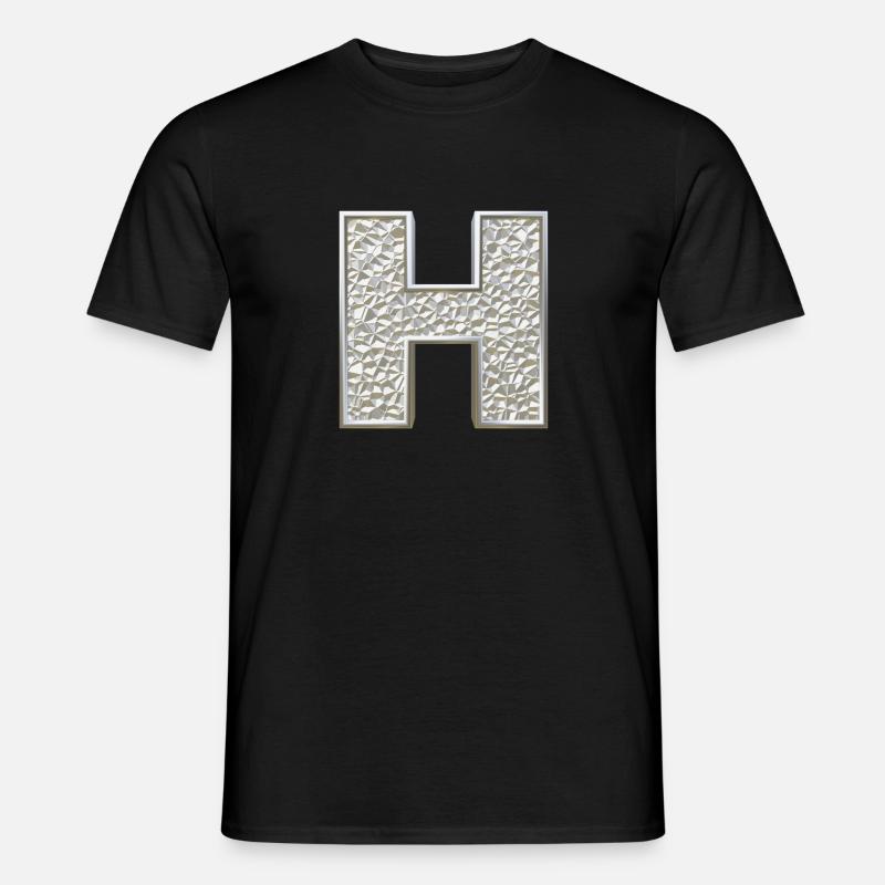 H, lettre, lettre H, initiale, initiale H, monogramme, - T-shirt homme - noir