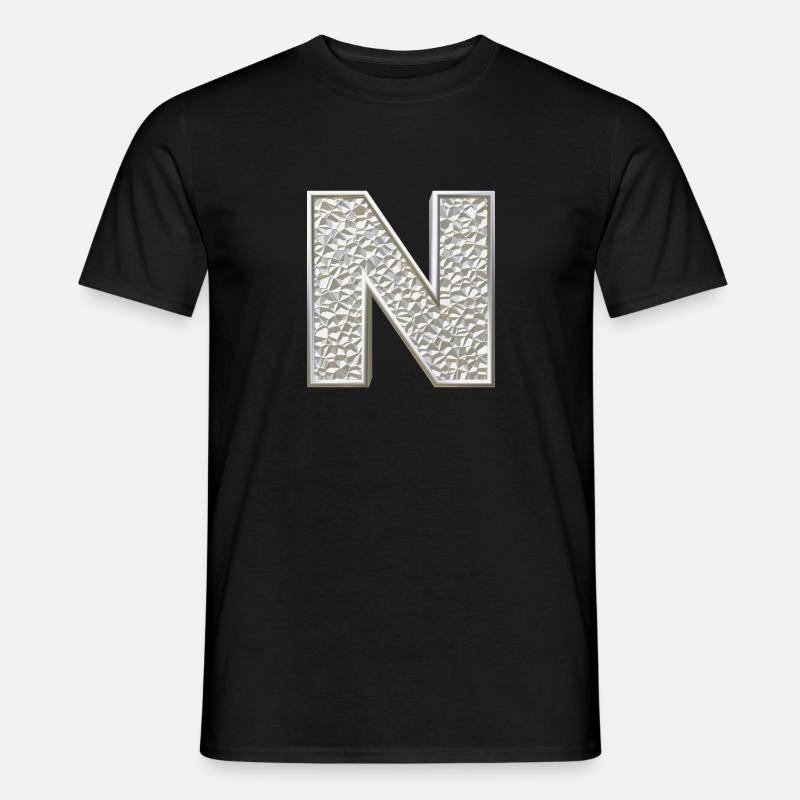 N, lettre, lettre N, initiale, initiale N, monogramme, - T-shirt homme - noir