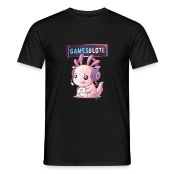 Gamesolotl - Axolotl Gamer - Men's T-Shirt - black - Front - AI Model Male 178 light (178cm)