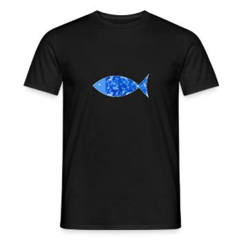 Poisson Jésus Poisson Ichthys Cyanotype Nature Imprimer - T-shirt homme - noir - Devant - AI Model Male 178 light (178cm)