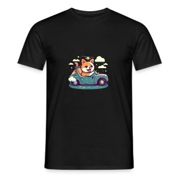 Chien Shiba Inu voyageant avec voiture et lunettes - T-shirt homme - noir - Devant - AI Model Male 178 light (178cm)
