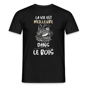 La Bécasse Est Dans Le Bois Humour Chasseur - T-shirt homme - noir - Devant - AI Model Male 178 light (178cm)