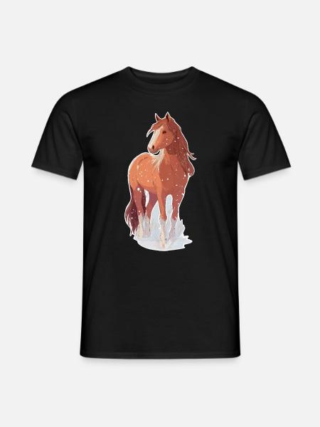 Pferd mit Schneeflocken - Männer T-Shirt - Schwarz