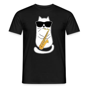 Lustiger Saxophon Katze Jazzmusik Saxophonist - Männer T-Shirt - Schwarz - Vorne - AI Model Male 178 light (178cm)
