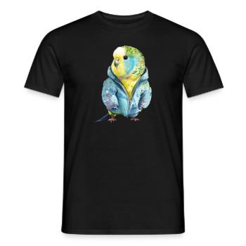 Budgie portant une veste watercolor - T-shirt homme - noir - Devant - AI Model Male 178 light (178cm)