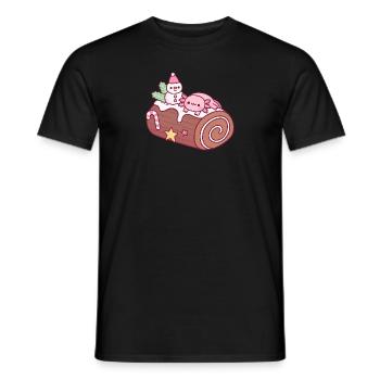 Mignon axolotl sur bonhomme de neige gâteau de bûche de Noël - T-shirt homme - noir - Devant - AI Model Male 178 light (178cm)
