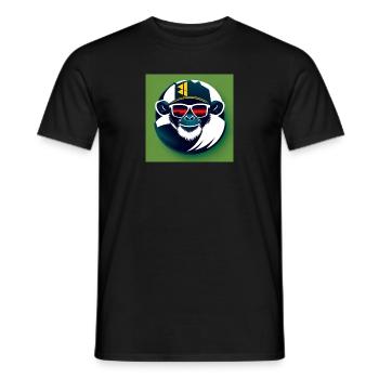 Hyper stylish chimpanzee with glasses and cap - Men's T-Shirt - black - Front - AI Model Male 178 light (178cm)