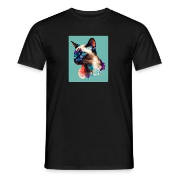 Multicolor Siamese Cat Portrait Sticker - Men's T-Shirt - black - Front - AI Model Male 178 light (178cm)