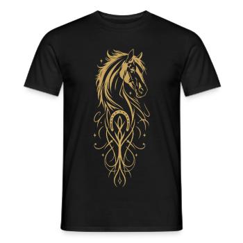 Animals Horses Tattoo with Ornaments in Gold - Men's T-Shirt - black - Front - AI Model Male 178 light (178cm)