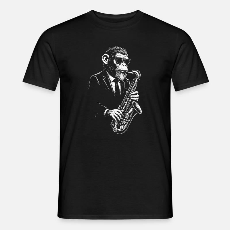 Jazz-Saxophon-Affe im Anzug - Männer T-Shirt - Schwarz