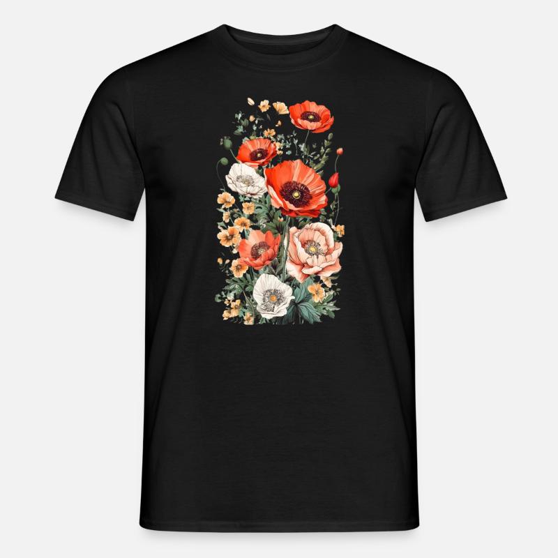 Wunderschönes Boho Mohn Herbarium Bouquet - Männer T-Shirt - Schwarz