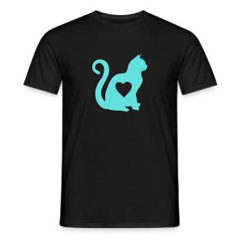 Turquoise cat heart silhouette cat lover black - Men's T-Shirt - black - Front - AI Model Male 178 light (178cm)