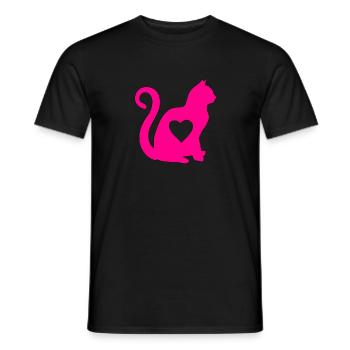 PINK cat heart silhouette cat lover black - Men's T-Shirt - black - Front - AI Model Male 178 light (178cm)