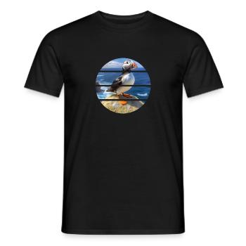 Puffin on a cliff - Men's T-Shirt - black - Front - AI Model Male 178 light (178cm)