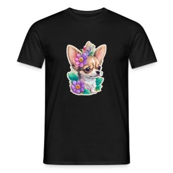Chihuahua au pastel avec des fleurs - T-shirt homme - noir - Devant - AI Model Male 178 light (178cm)