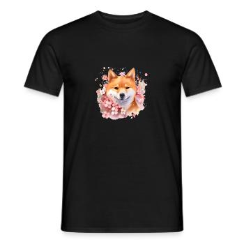 Chien japonais Shiba Inu Cherry Blossom Love - T-shirt homme - noir - Devant - AI Model Male 178 light (178cm)
