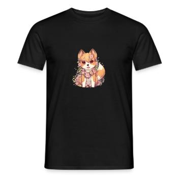 Japanese dog Shiba Inu girl with flower wreath - Men's T-Shirt - black - Front - AI Model Male 178 light (178cm)