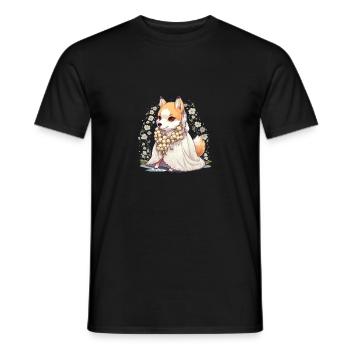 Japanese dog Shiba Inu bride with wedding dress - Men's T-Shirt - black - Front - AI Model Male 178 light (178cm)