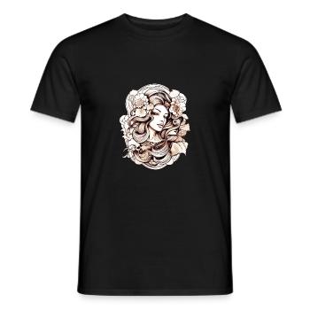 Dessin de femme fleur - T-shirt homme - noir - Devant - AI Model Male 178 light (178cm)